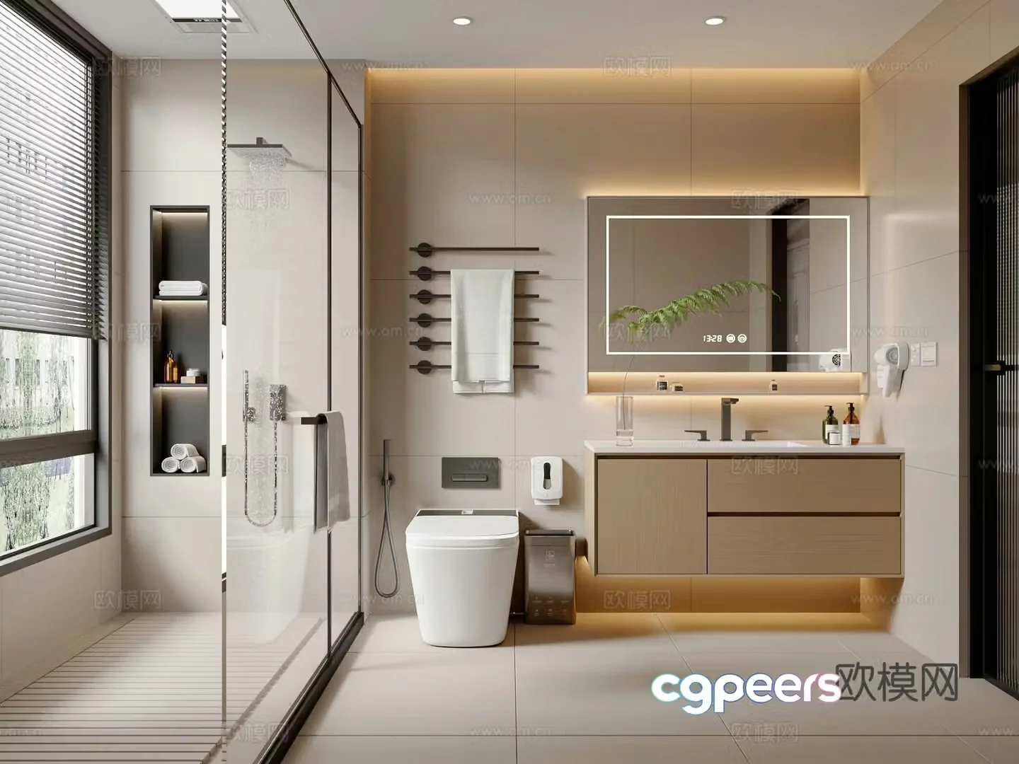 Creamy bathroom bathroom cabinet bathroom supplies toilet shower bathroom cabinet 3d model