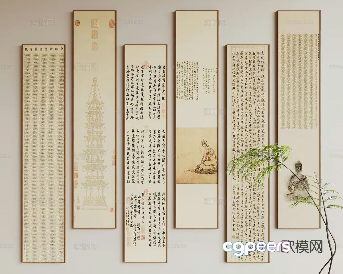 New Chinese style hanging paintings calligraphy and painting 3D model