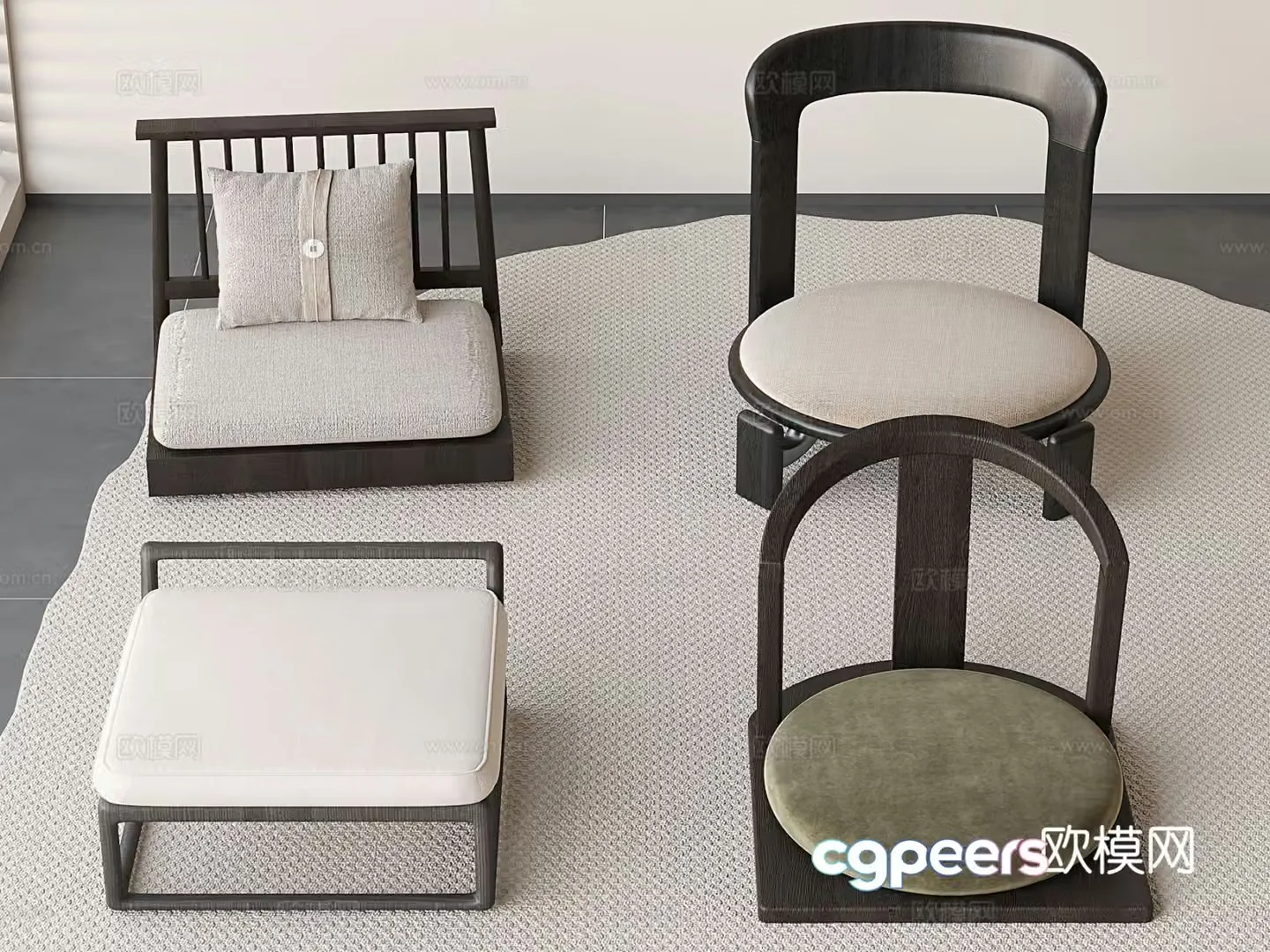 Tatami stool stool low tea chair 3d model
