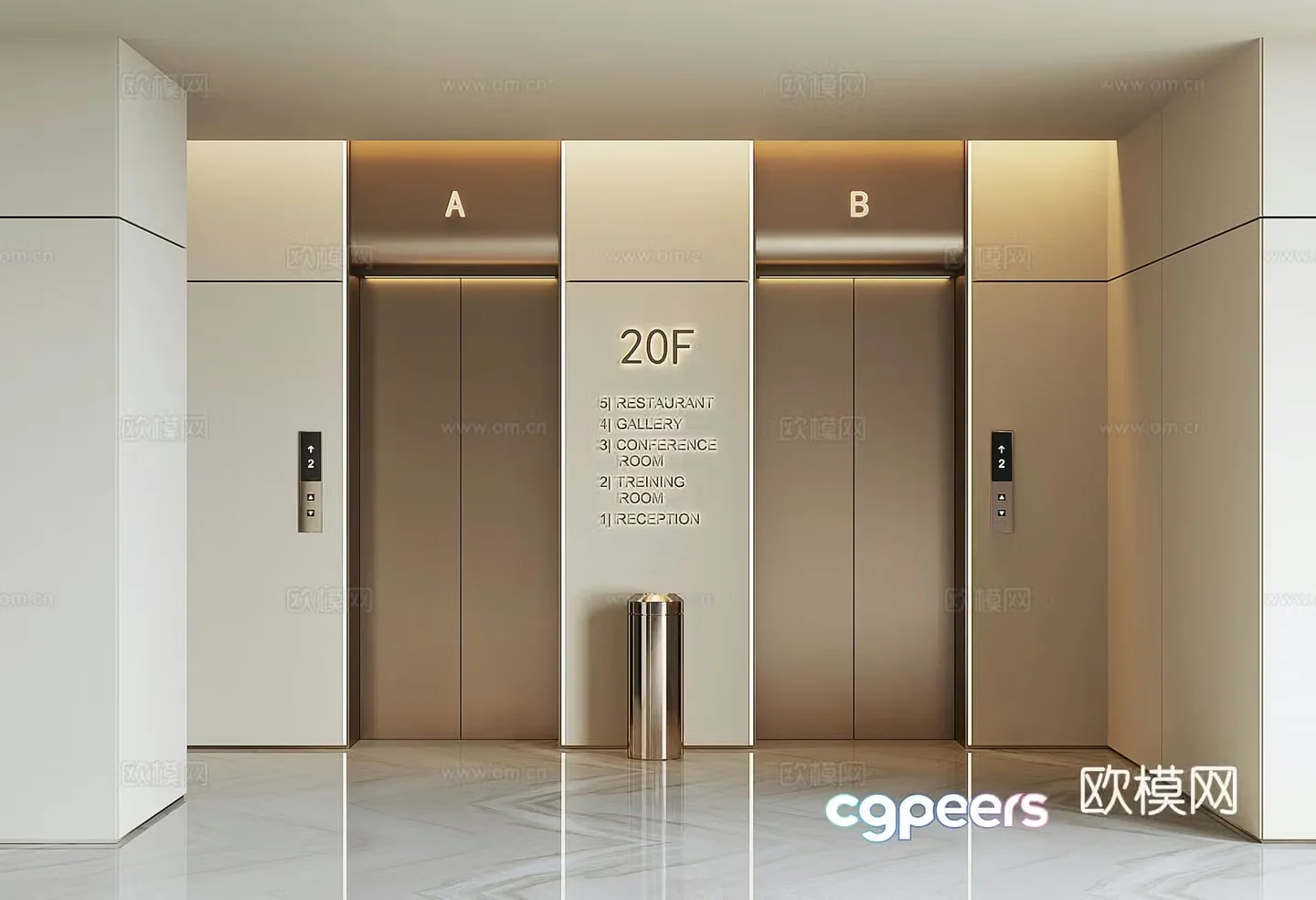 Modern elevator hall 3d model