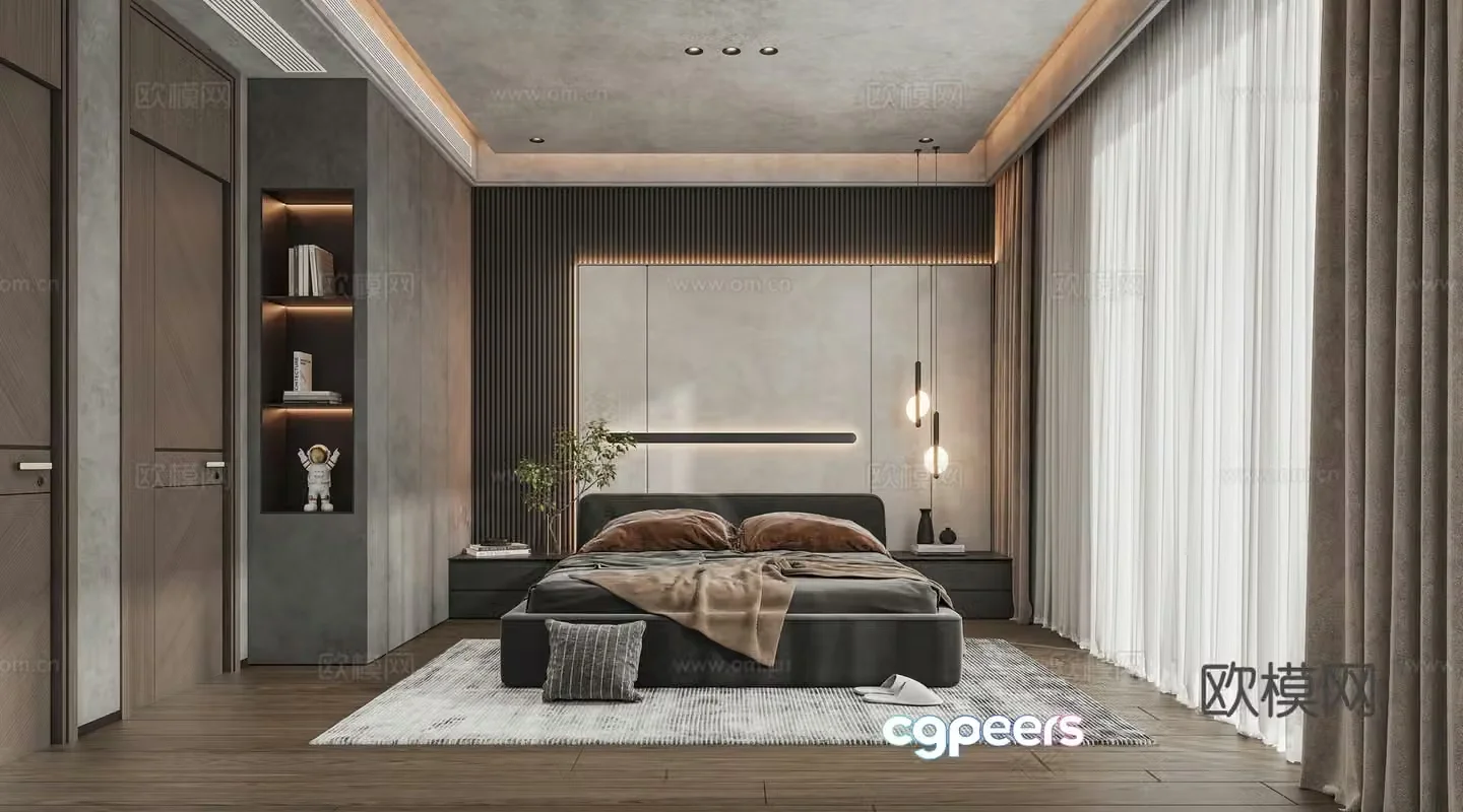 Modern Italian light luxury simple master bedroom 3D model