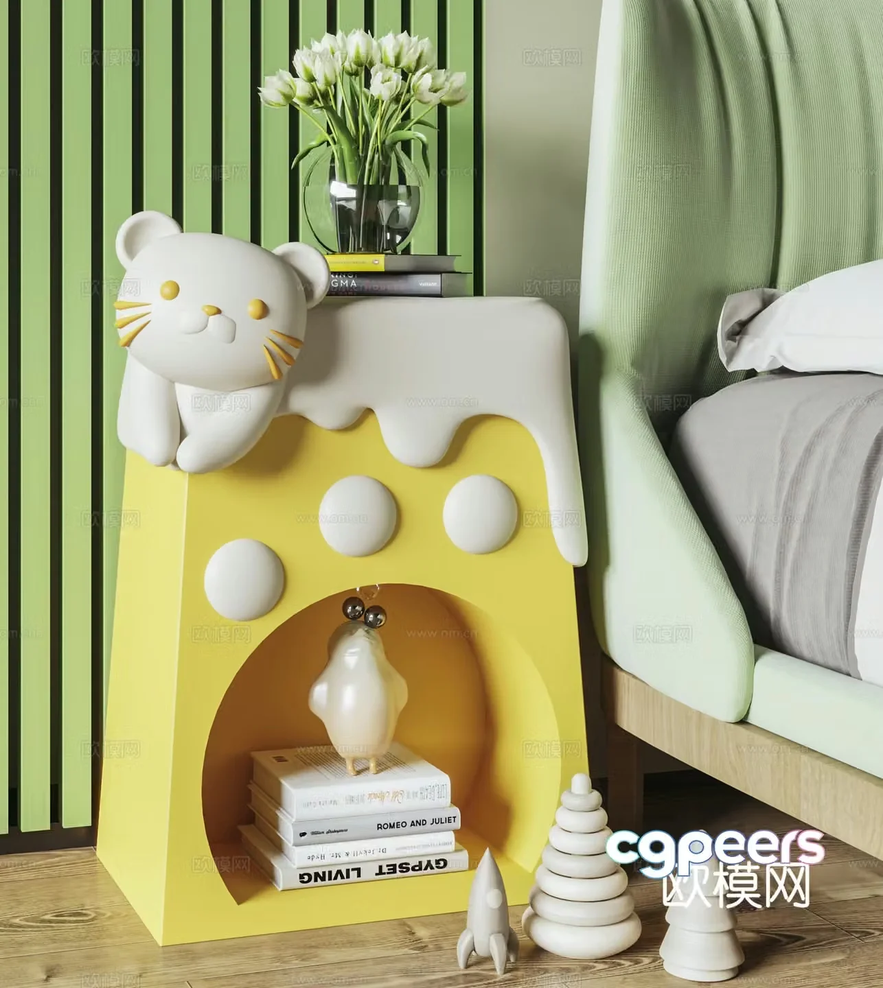 Cream style children’s bedside table 3d model