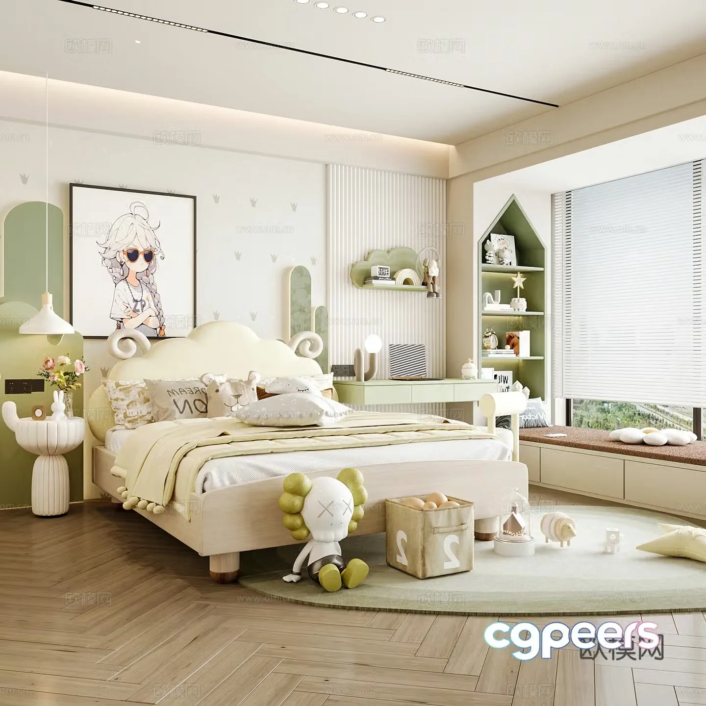 Modern children’s room boy’s room girl’s room children’s bed children’s wardrobe children’s desk 3d model