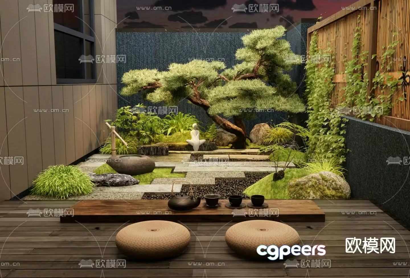 Japanese garden landscape dry landscape 3d model