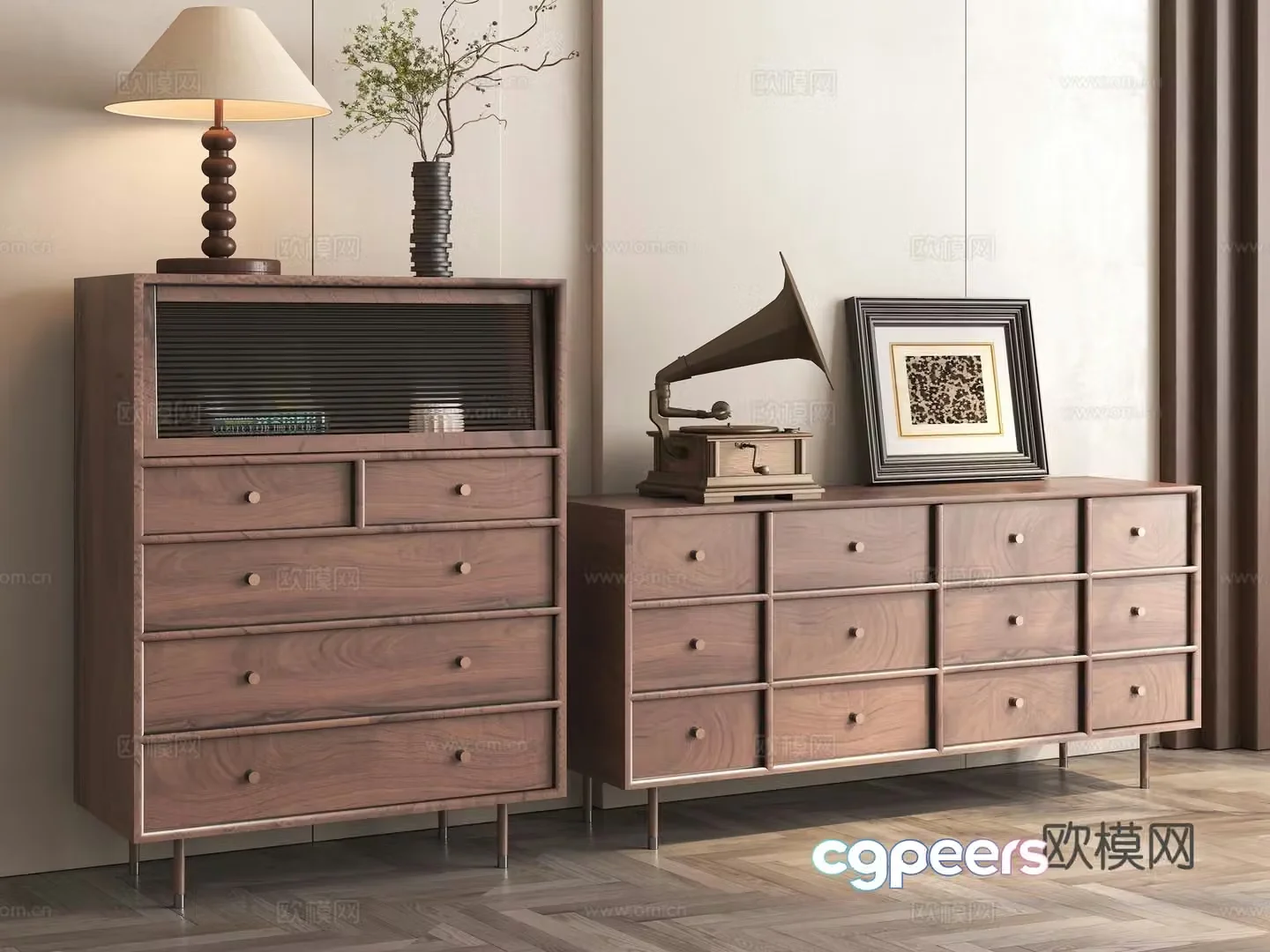 Middle-aged porch cabinet French side cabinet Porch cabinet side cabinet chest cabinet high and low cabinet dining side cabinet low 3D model