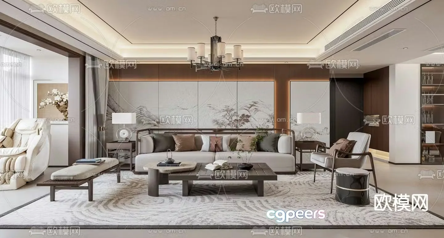 New Chinese style living and dining room 3D model