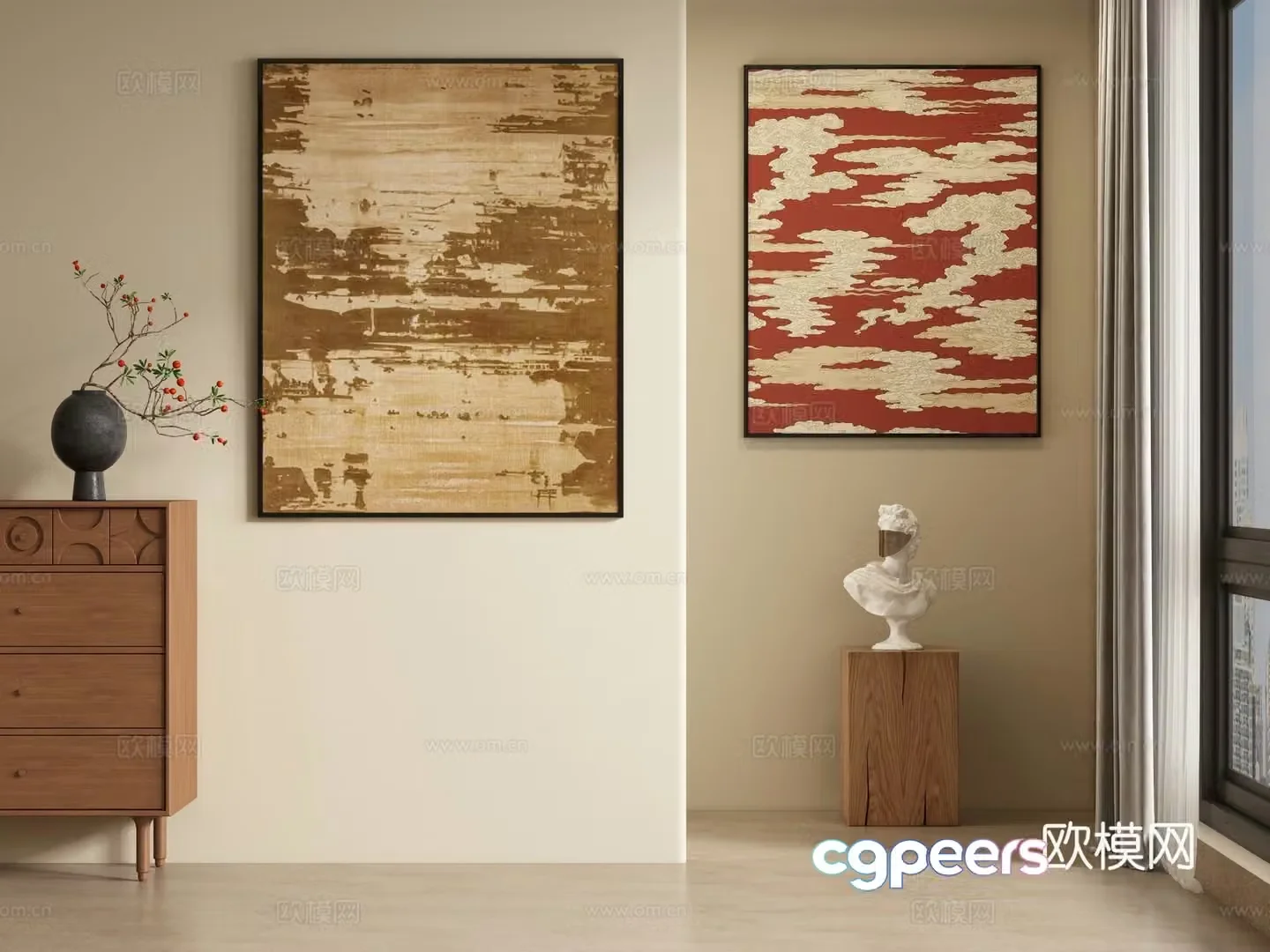 New Chinese style abstract painting decorative painting hanging painting 3D model