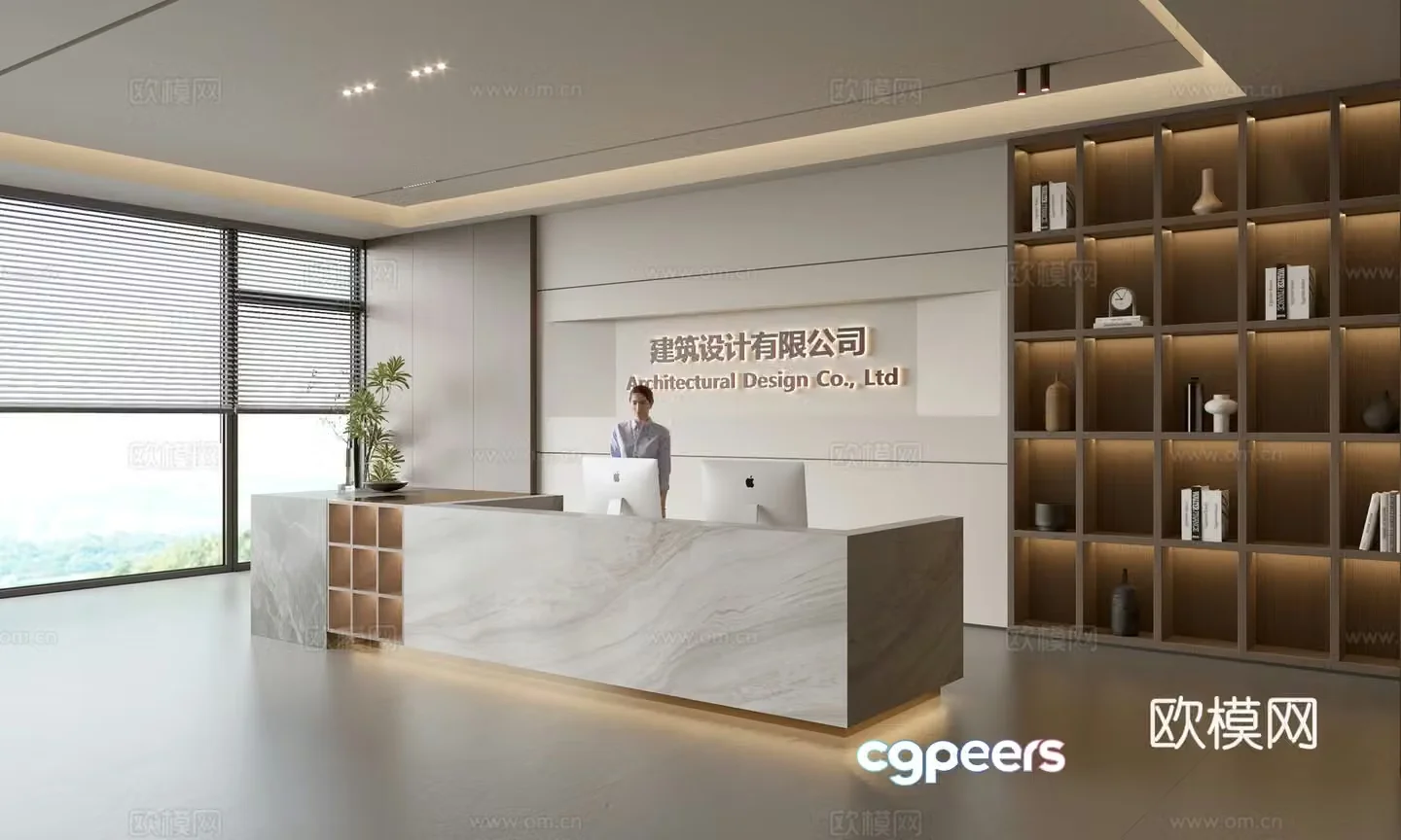 Modern company front desk reception area bar reception desk service desk company front desk background 3D model