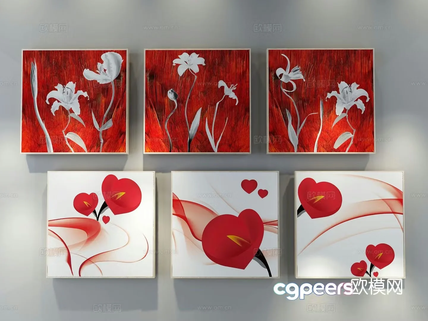 Nordic decorative painting red hanging painting flower painting 3d model