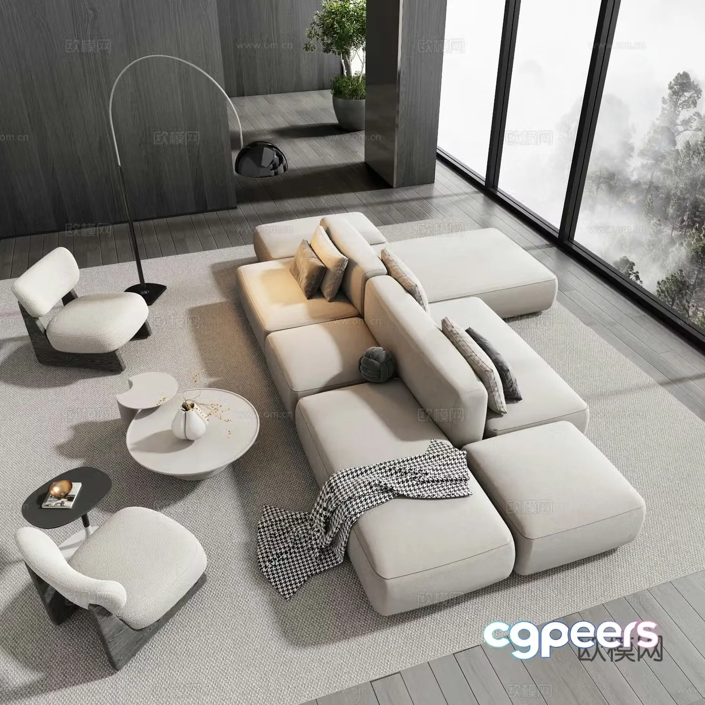 Modern backrest sofa modular sofa modular sofa 3d model