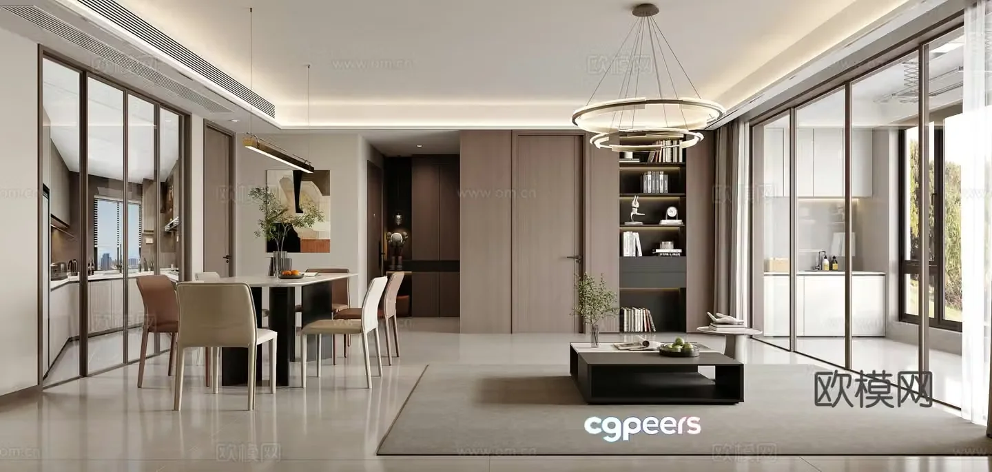 Modern living and dining room 3d model
