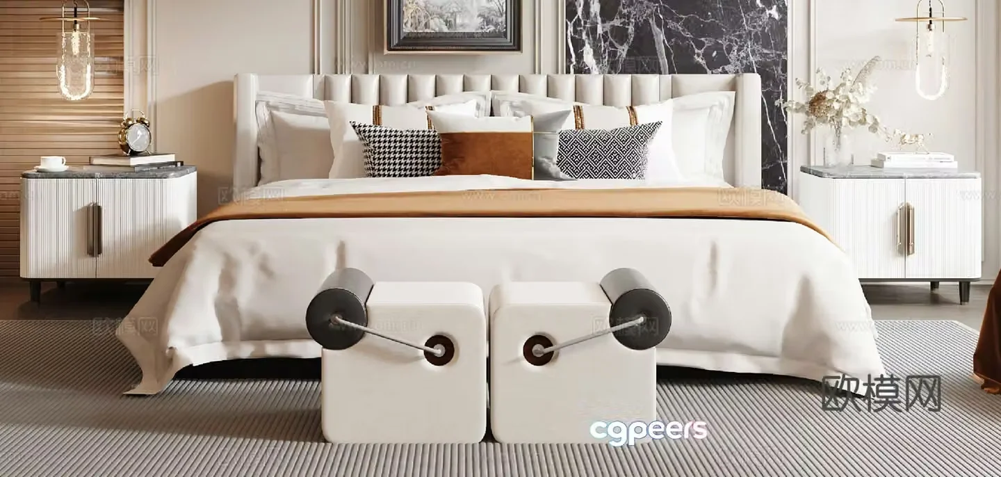 American double bed 3d model