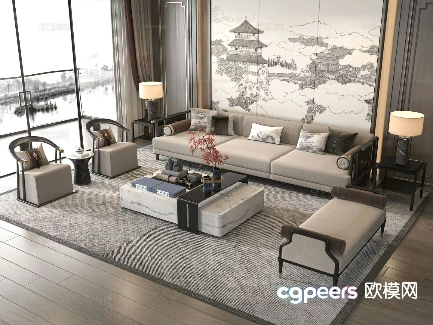 New Chinese style modular sofa d model
