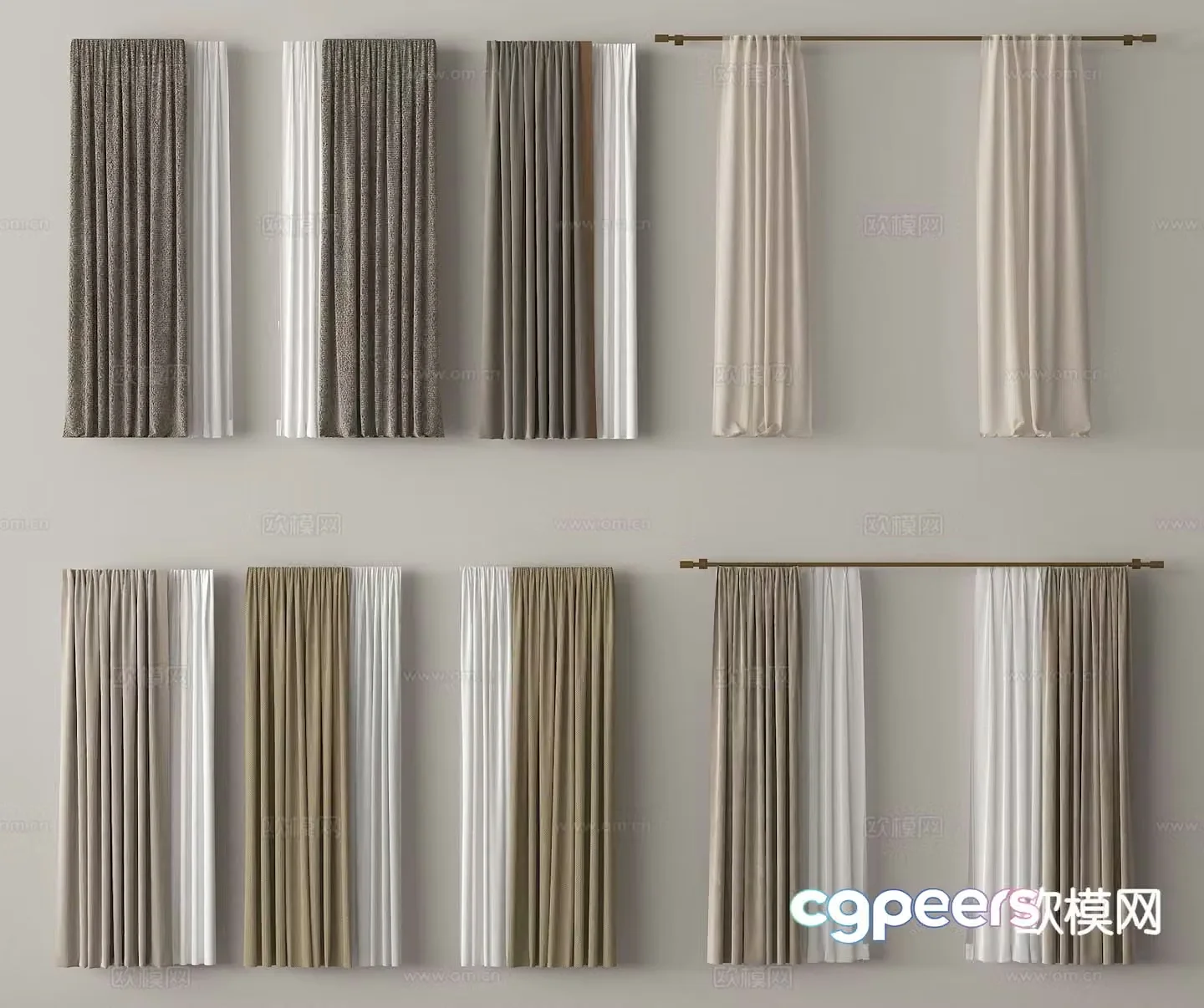 Solid color curtain gauze curtain curtain 3d model