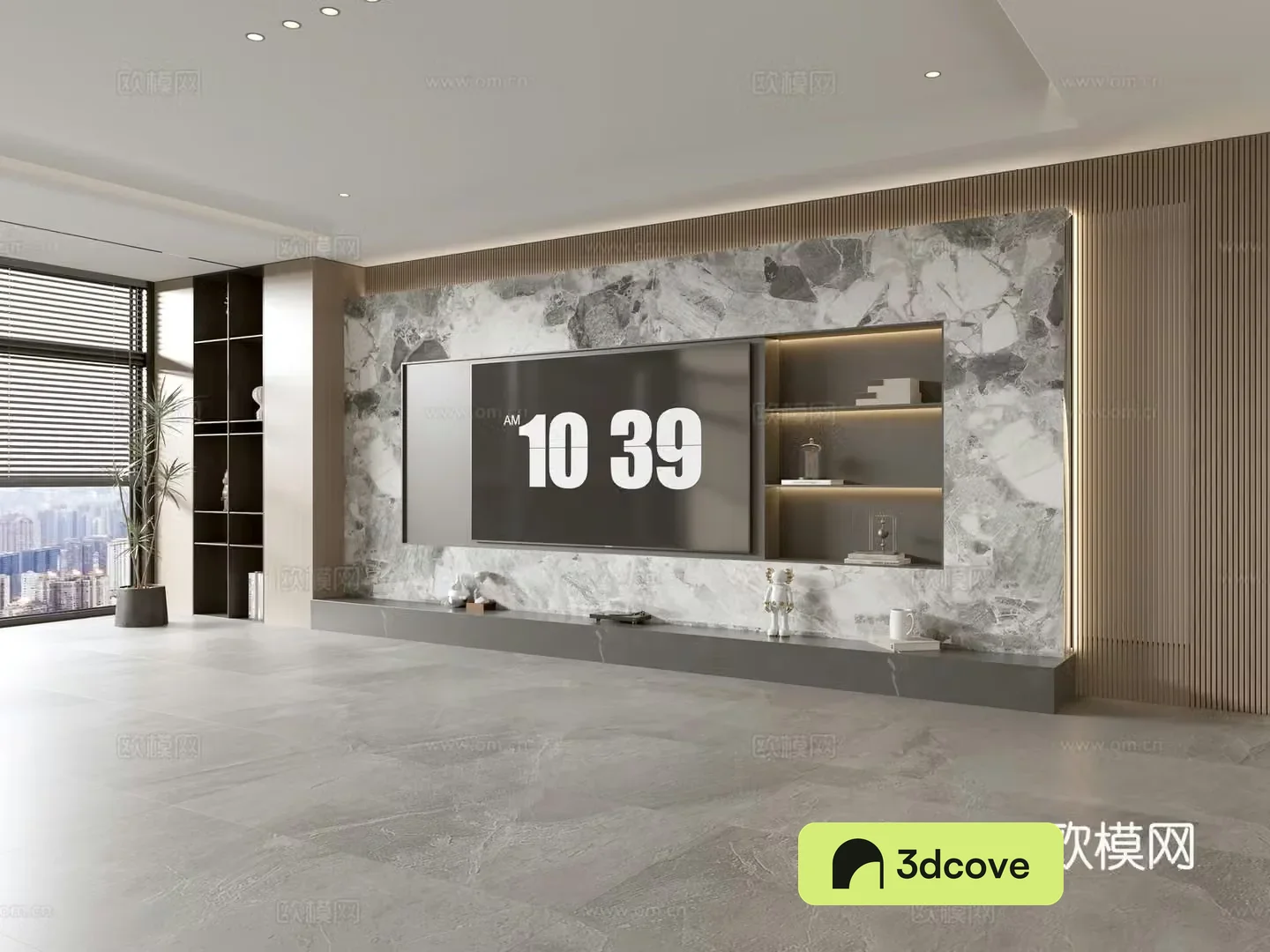 Modern Italian living room light luxury TV background wall full wall TV cabinet marble background wall