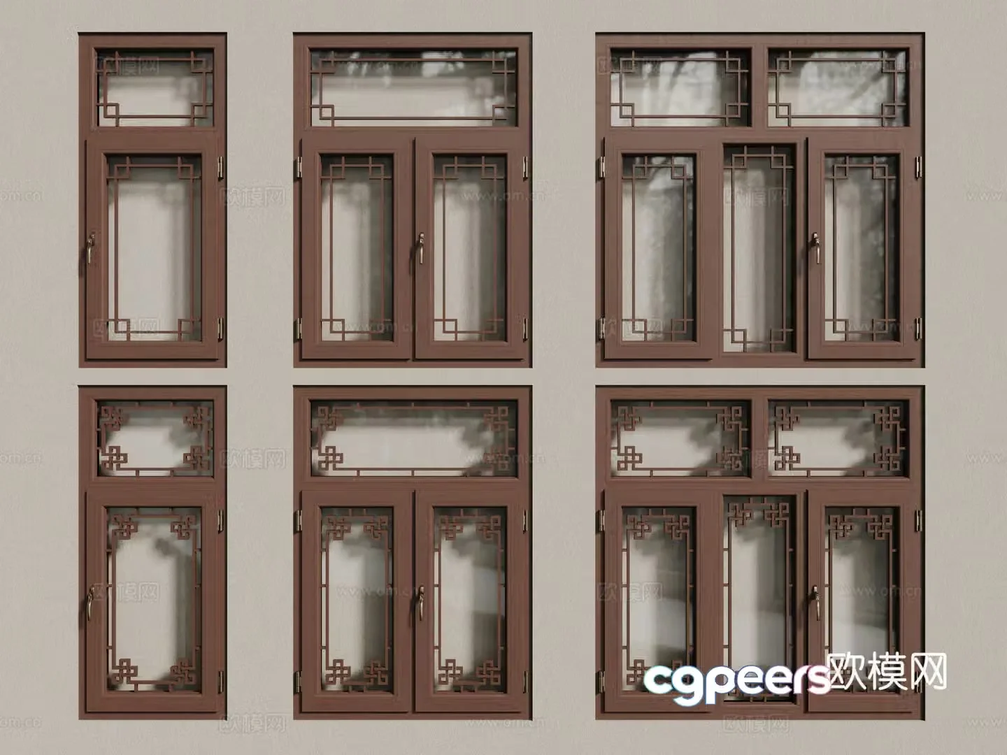 New Chinese style windows hollow windows carved windows lattice windows wooden windows 3d model