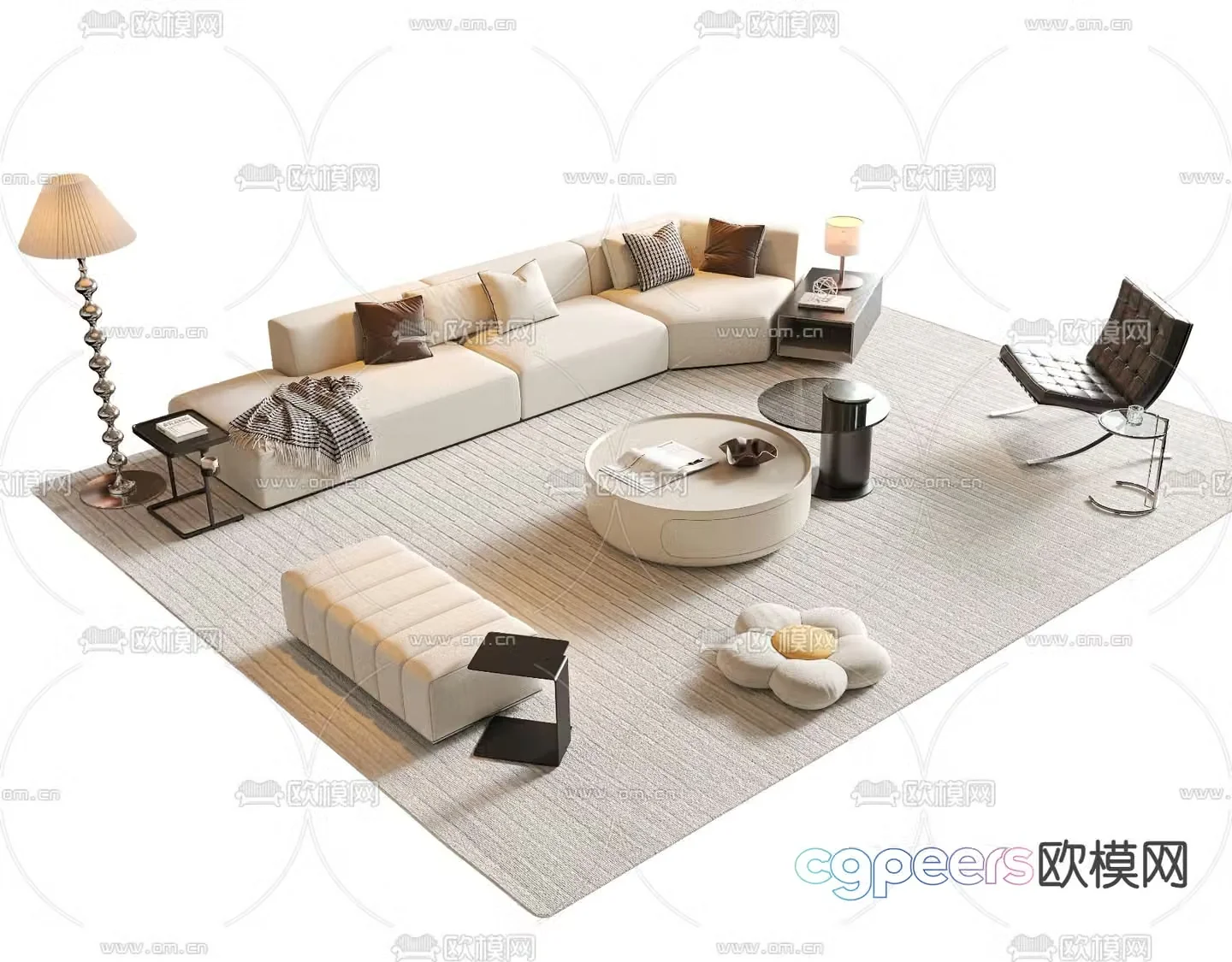 Cream style sofa modular sofa 3d model