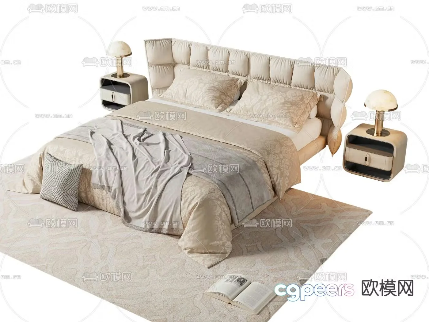 Light luxury double bed 3D model