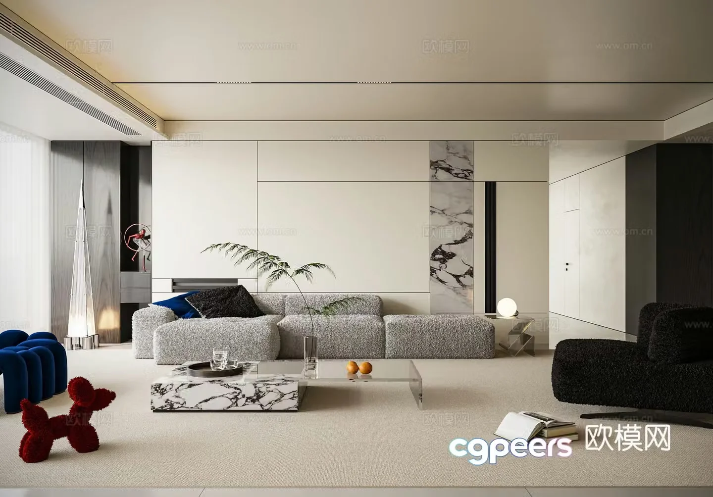 Modern minimalist living room sofa wall 3d model