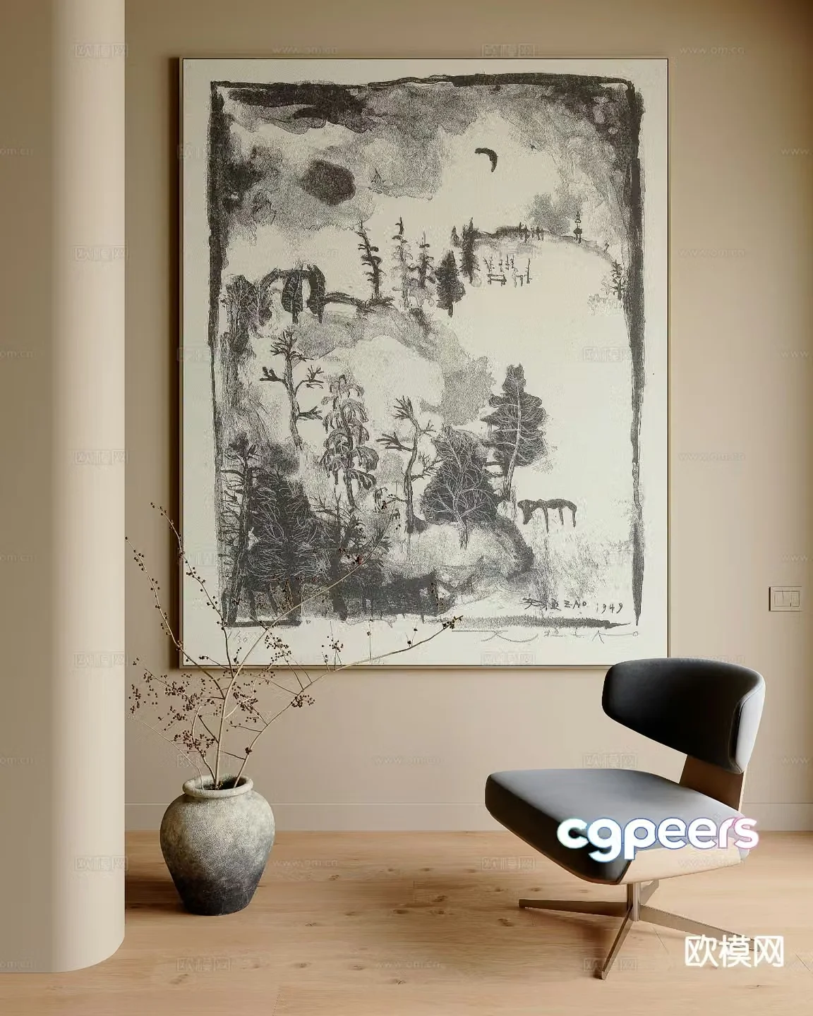 Wabi-sabi art painting texture painting decorative painting 3d model