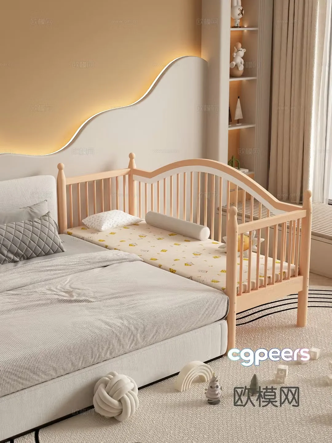 Spliced â€‹â€‹bed Children’s bed Guardrail lifting bed Crib Children’s room Children’s bedroom 3D model