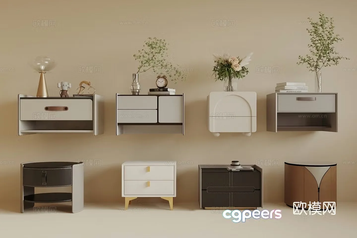 Modern creamy nightstand ornament 3d model