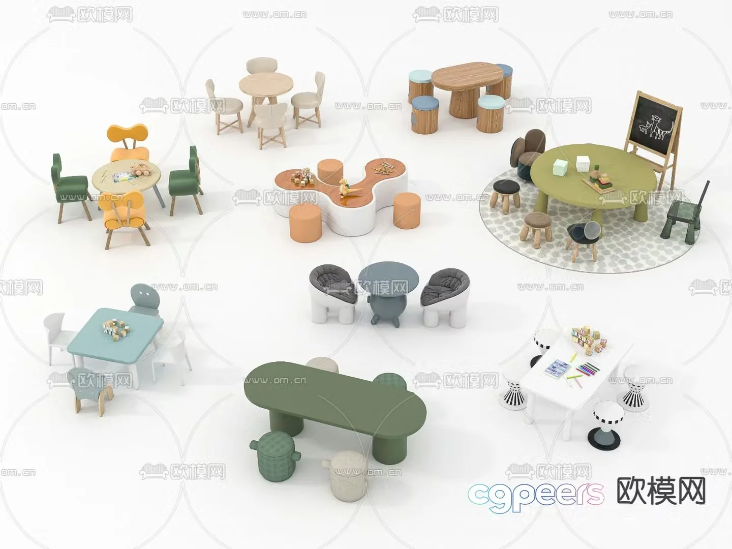 Modern children’s table and chair 3d model