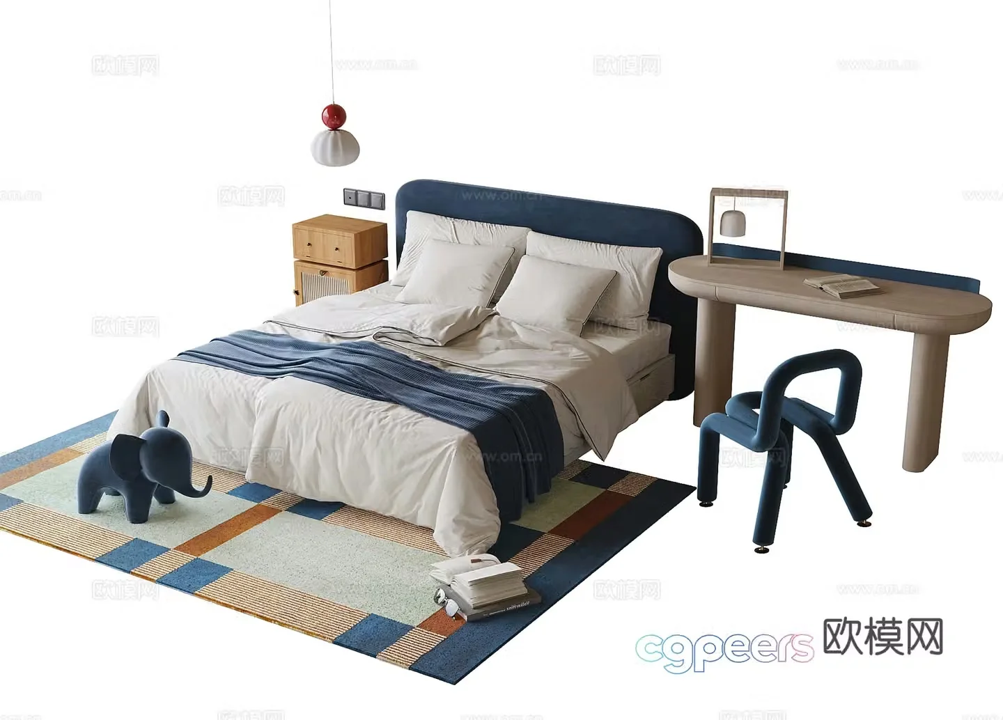 Modern children’s bed children’s desk and chair carpet dressing chair 3d model