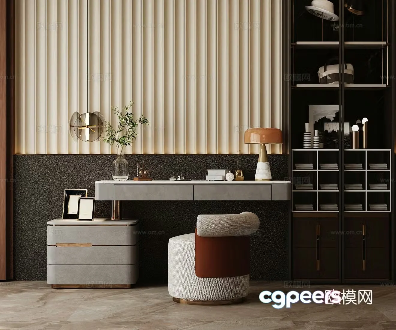 Modern Italian dressing table light luxury dressing table makeup table makeup stool combination makeup mirror wardrobe 3D model