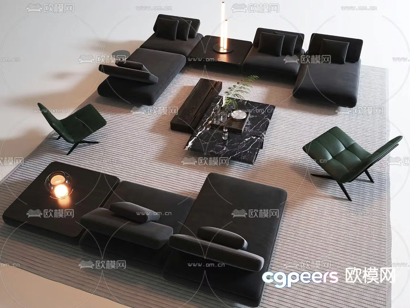 Dark style sofa modular sofa 3D model