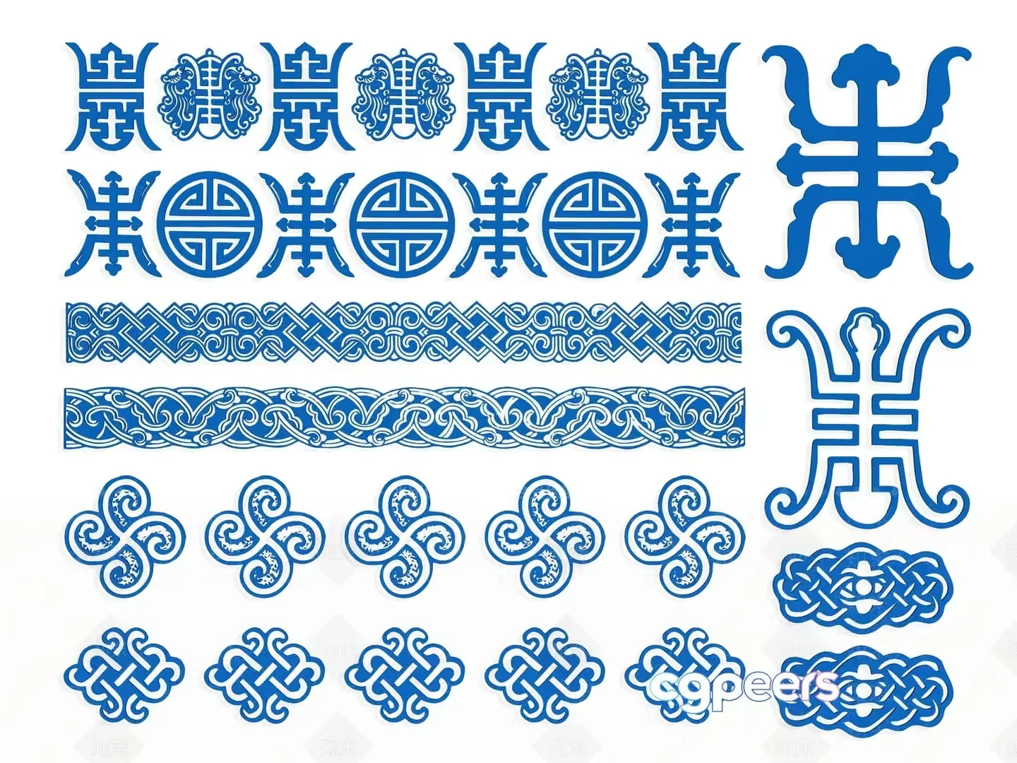Blue Asian-Inspired Design Elements 3D Model – 18378 – VRAY Render