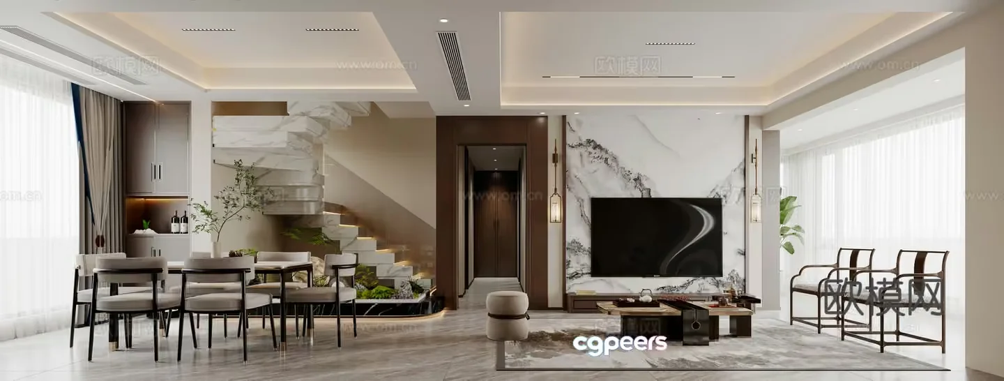 Modern Living Room 3D Model – 9779 – VRAY Render