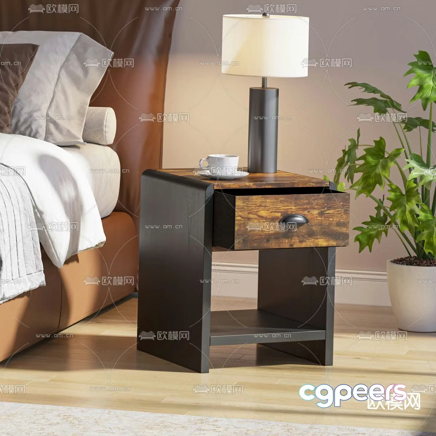 Industrial style bedside table 3d model