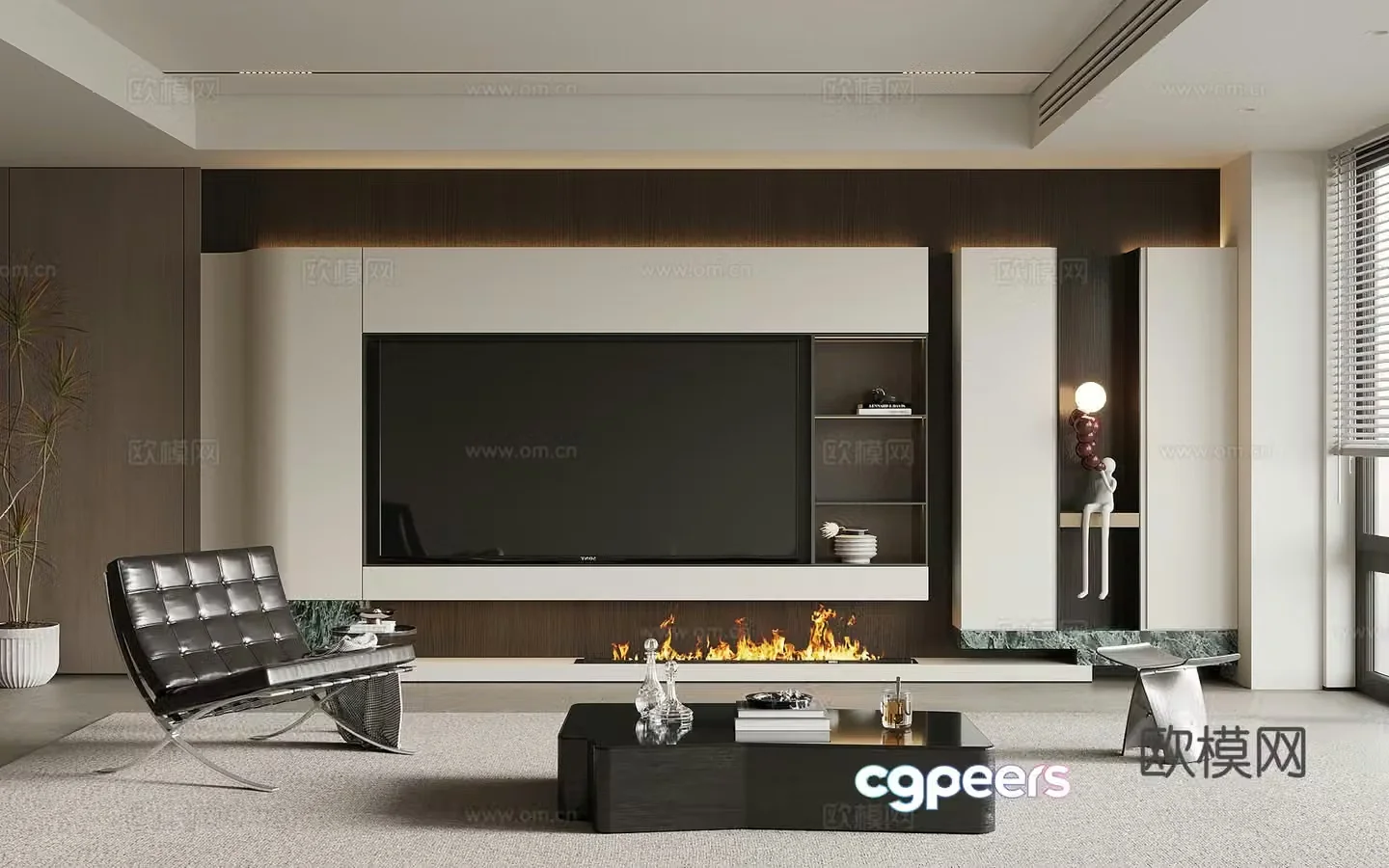 Living room Modern minimalist living room TV background wall 3d model