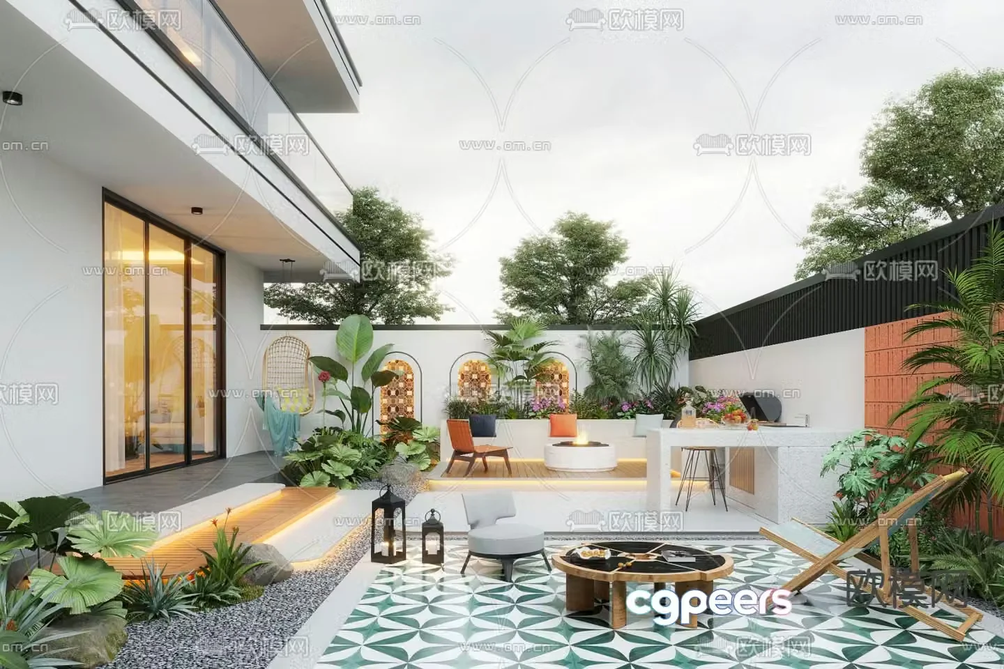 Villa courtyard garden 3d model