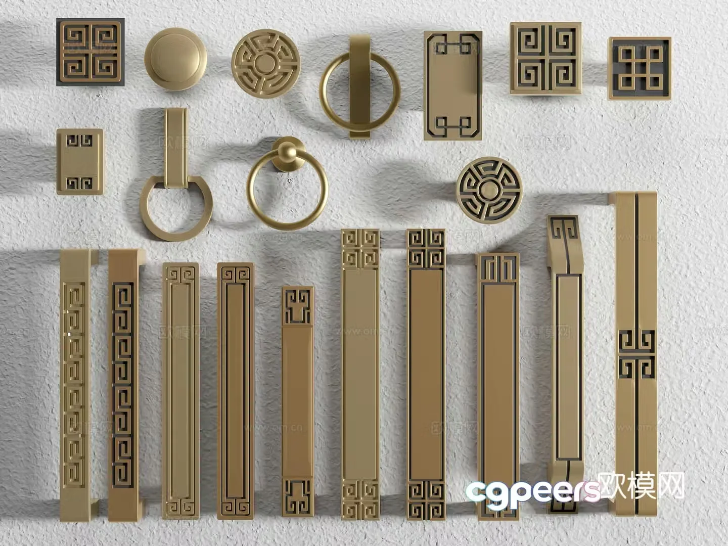 New Chinese style handle wardrobe door handle drawer handle square handle 3D model