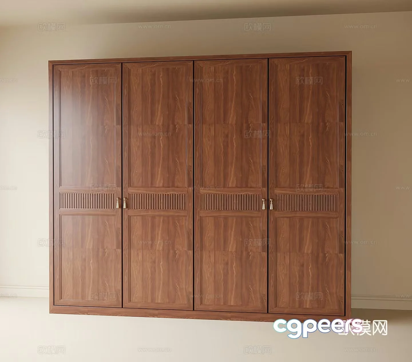 Middle-aged wind wardrobe solid wood wardrobe 3d model