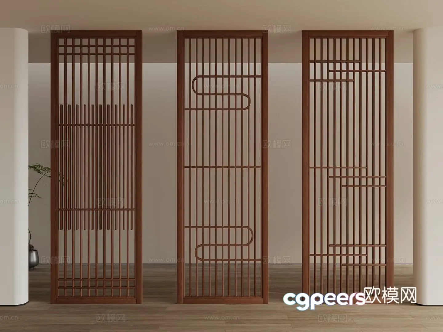 New Chinese style partition screen grid wooden partition 3d model