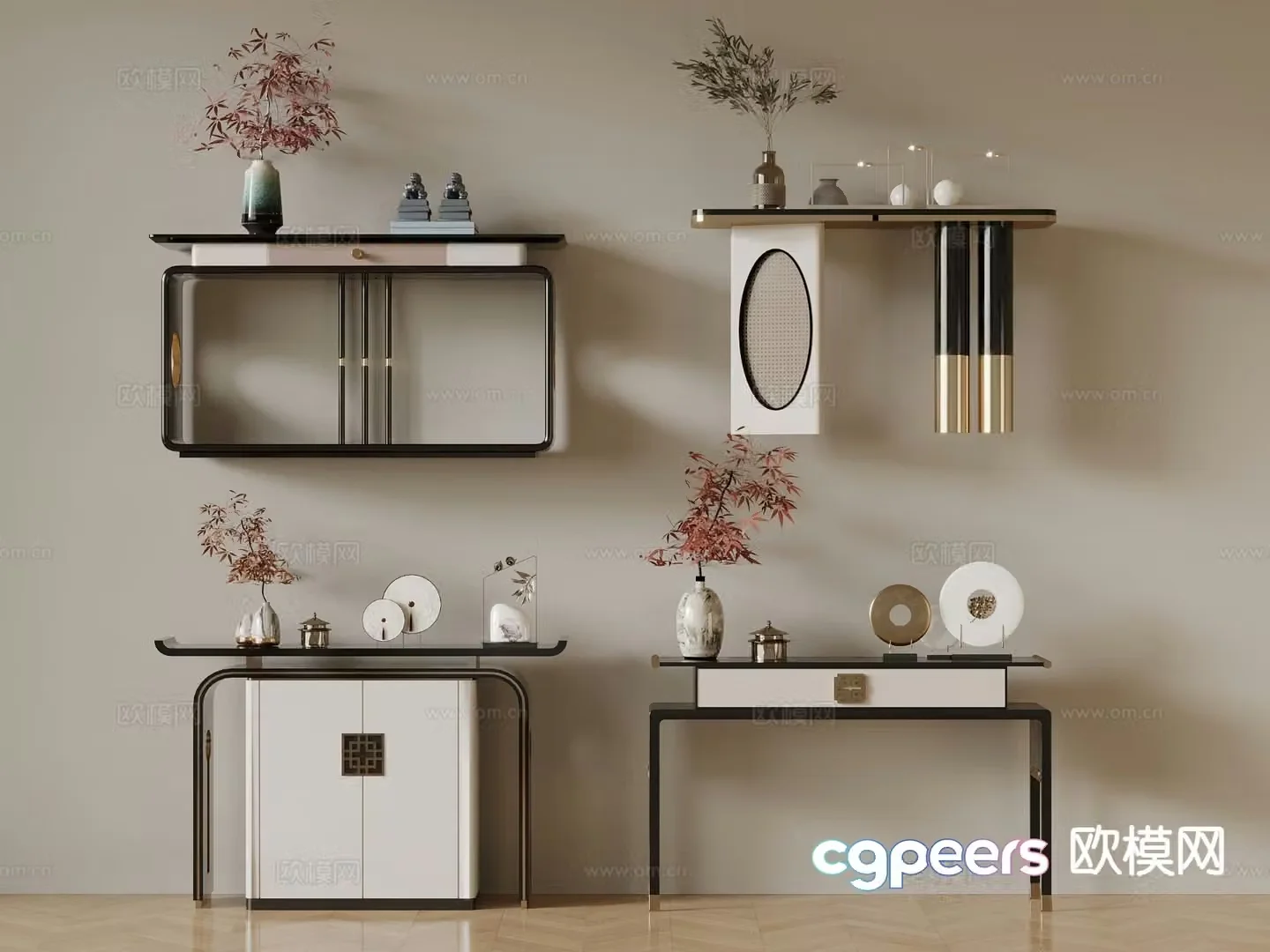New Chinese style end viewing platform end viewing cabinet 3D model