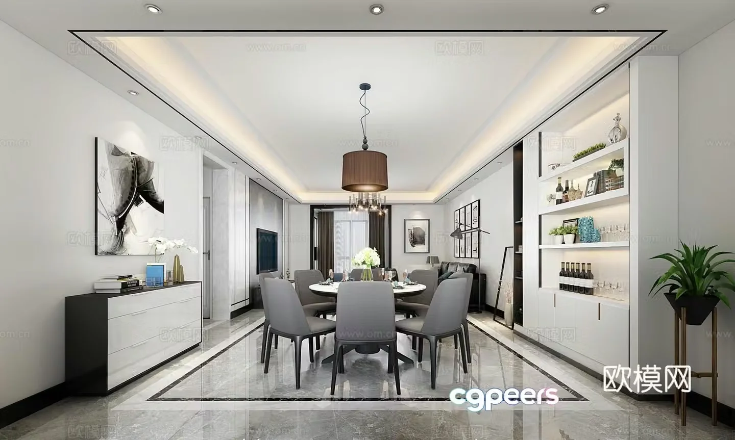 Modern living and dining room model 3d model