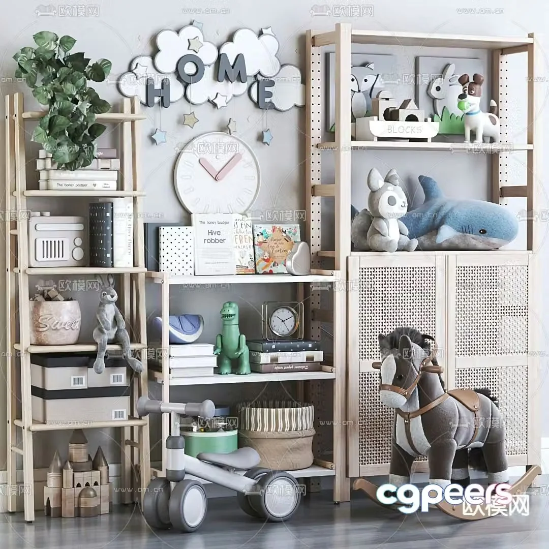 Nordic children’s doll solid wood decorative cabinet 3D model