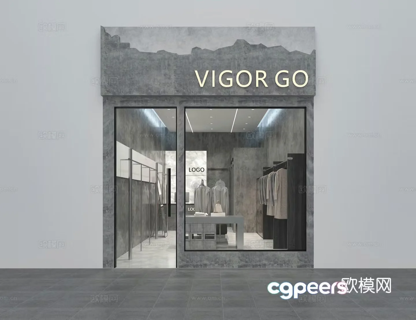 Industrial style dark clothing store 3d model