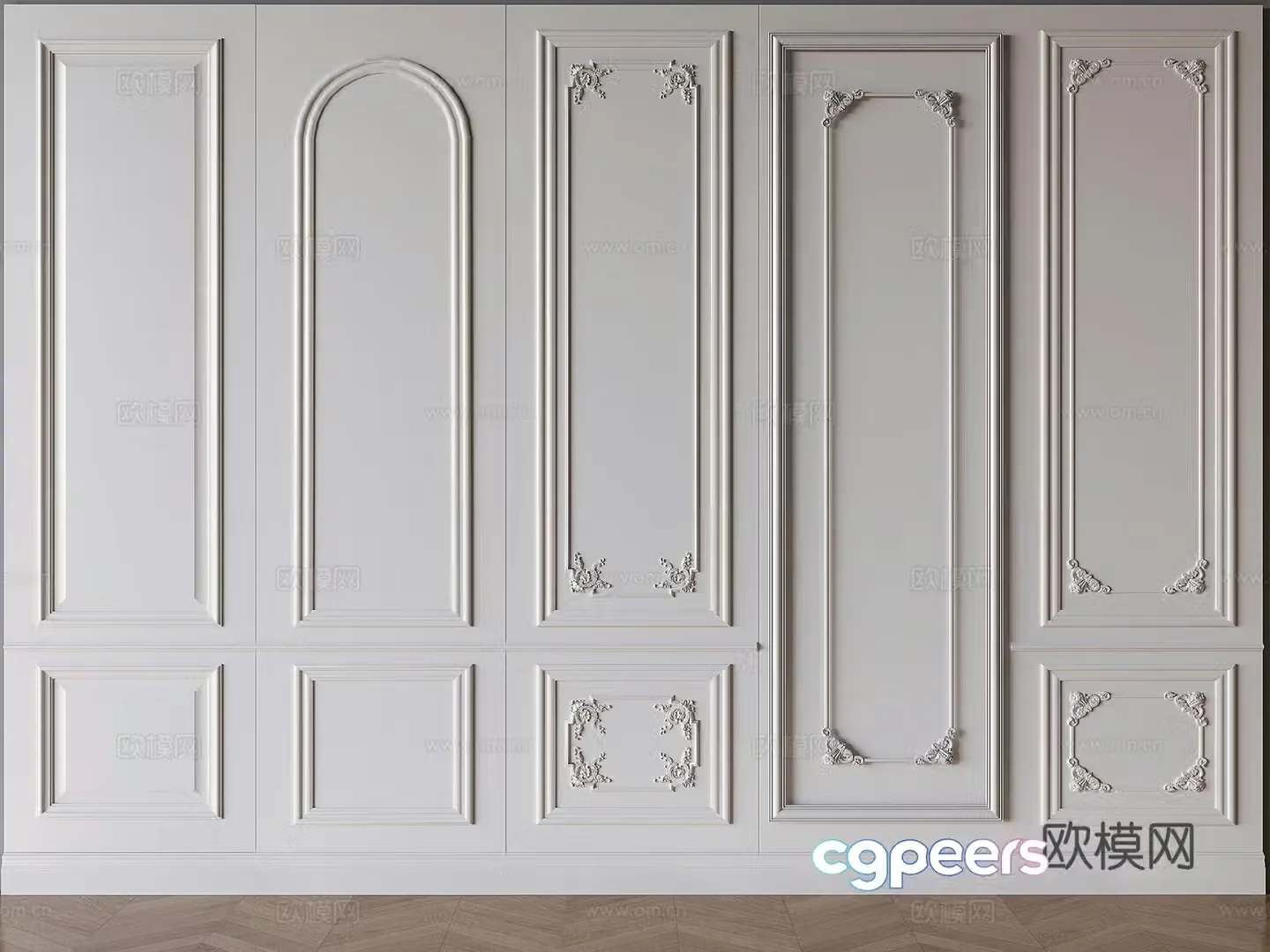 French carved wainscot sofa background wall 3D model