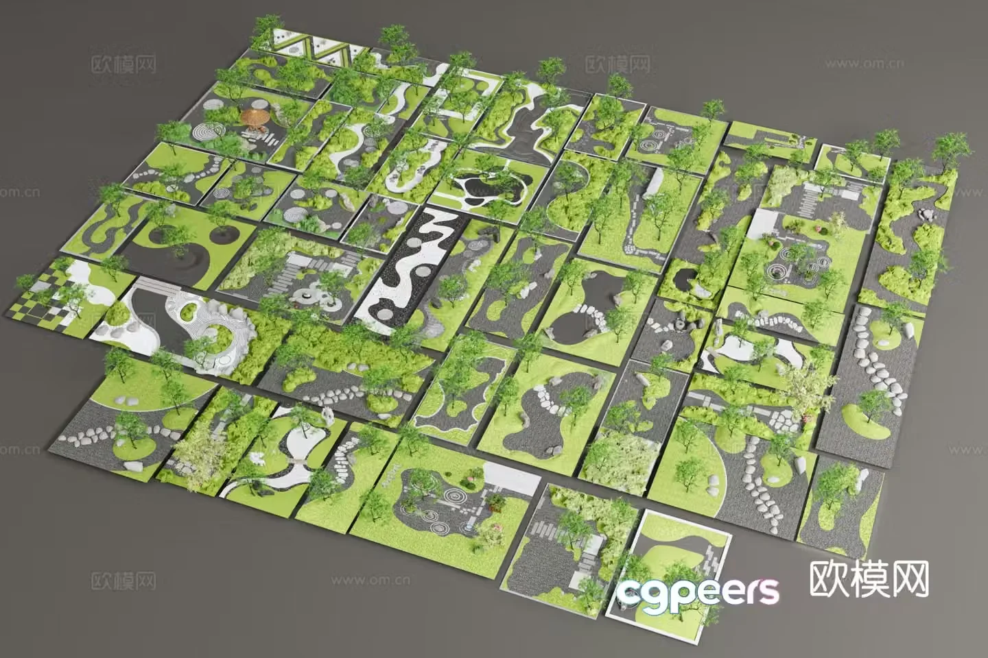 Modern dry landscape micro terrain green island courtyard sketch 3D model