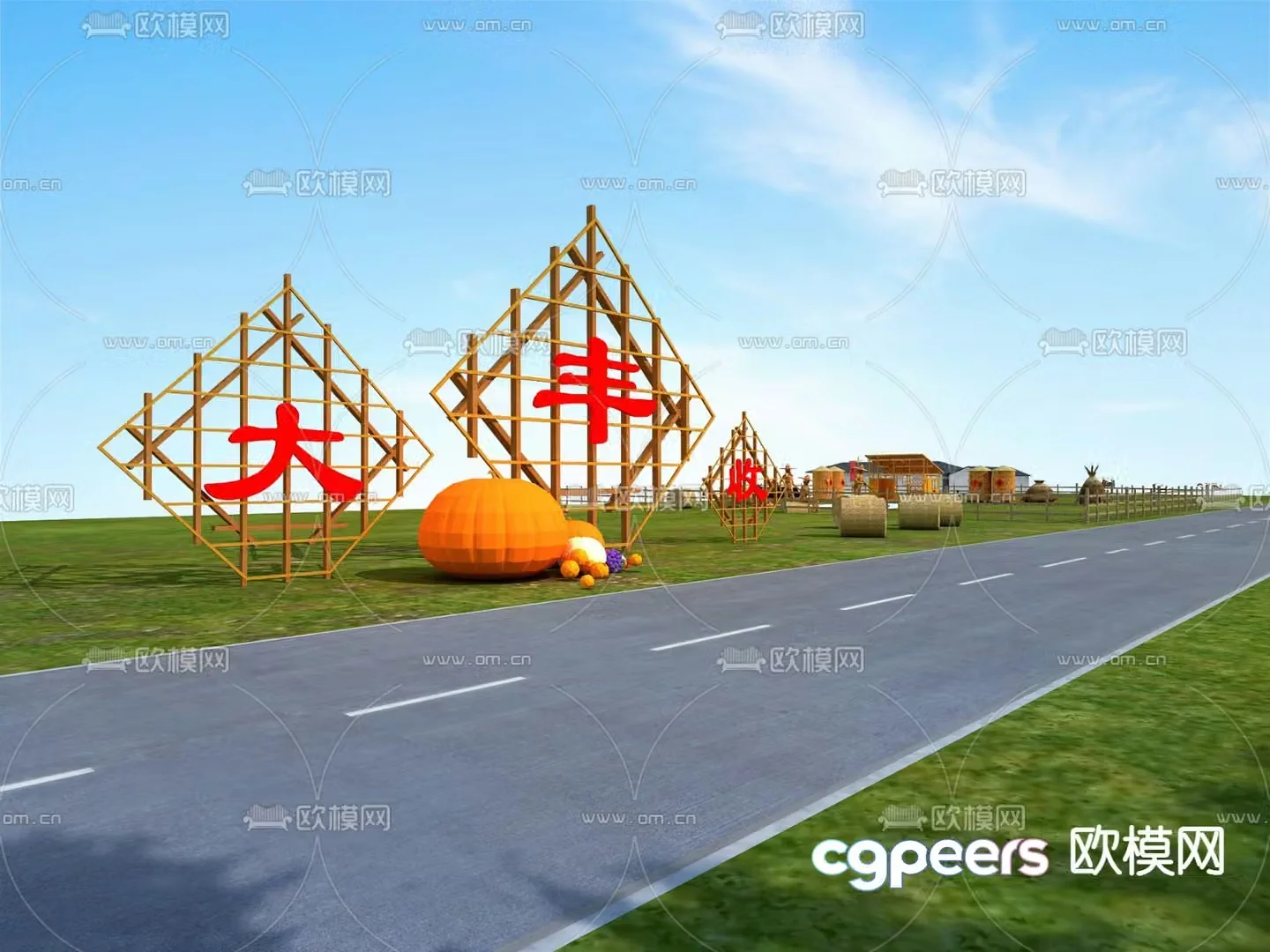 Rural Road Landscape Harvest Festival Rural Sketch 3D Model
