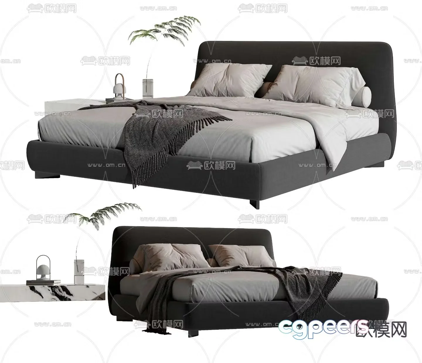 Molteni&C modern gray fabric double bed 3d model