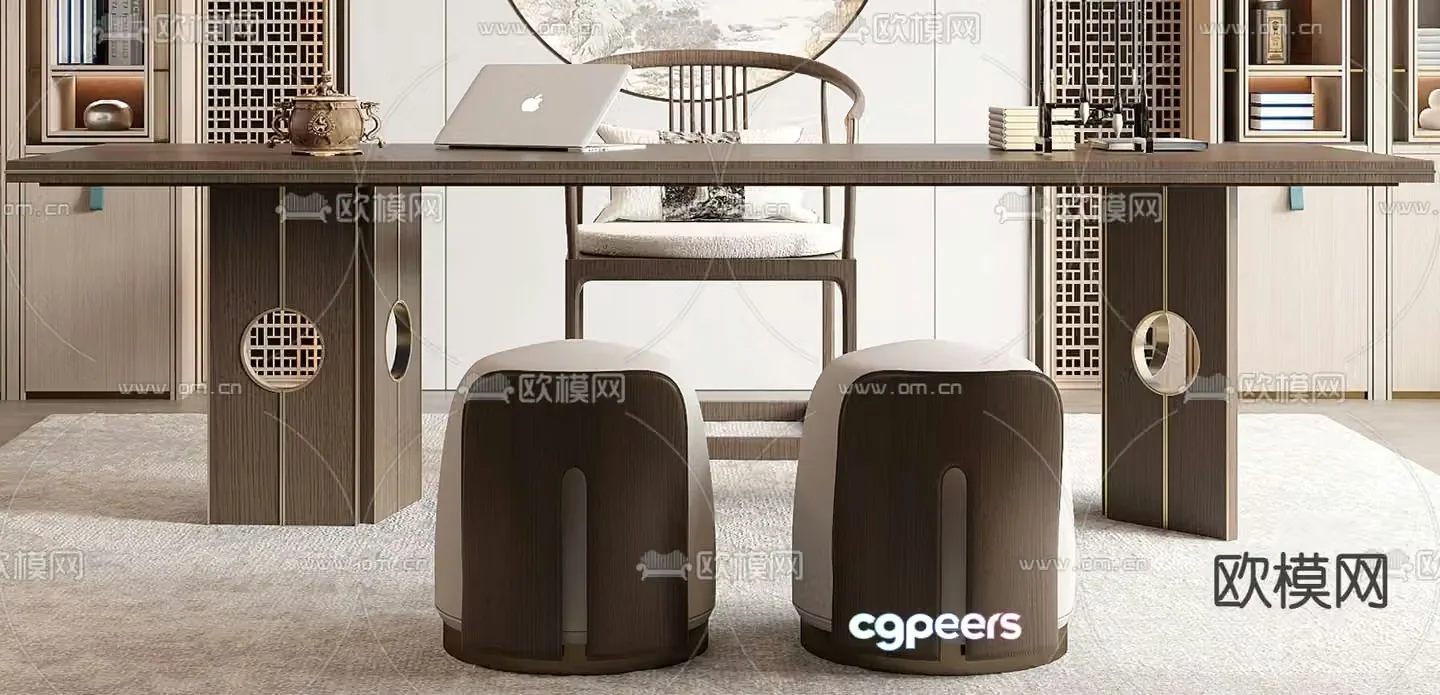 New Chinese style desk and chair 3d model