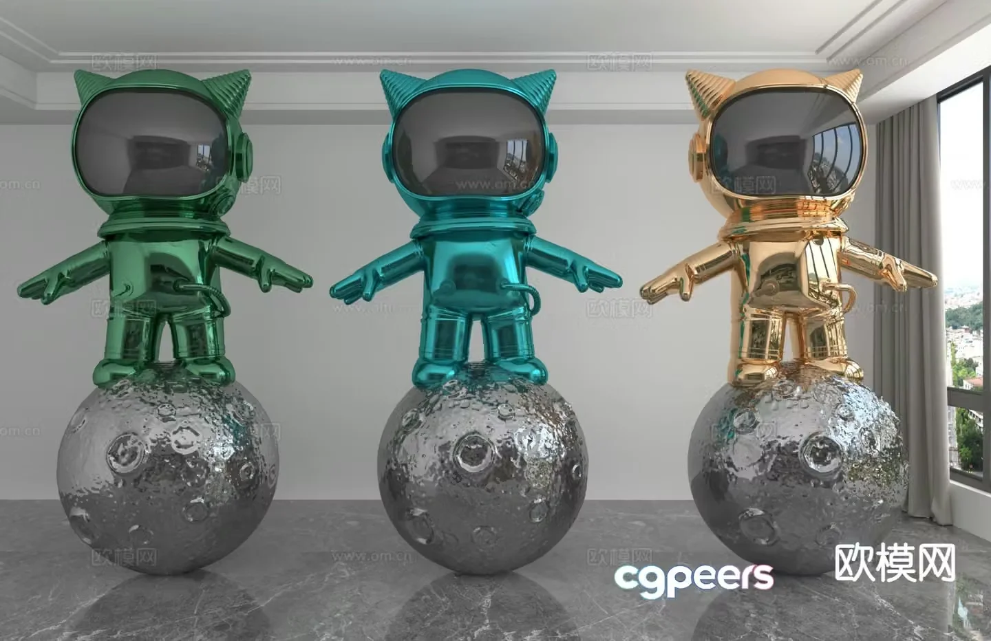 Modern color laser astronaut trendy ornament 3D model