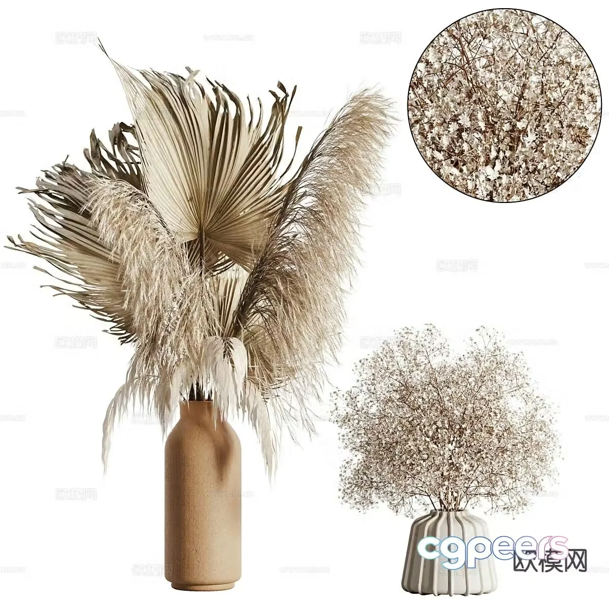 vase flower arrangement wheat ear flower arrangement 3d model
