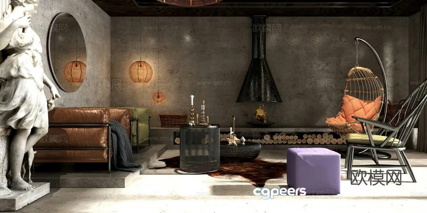 European mixed-match metal hunting style sofa coffee table hanging chair sculpture 3d model